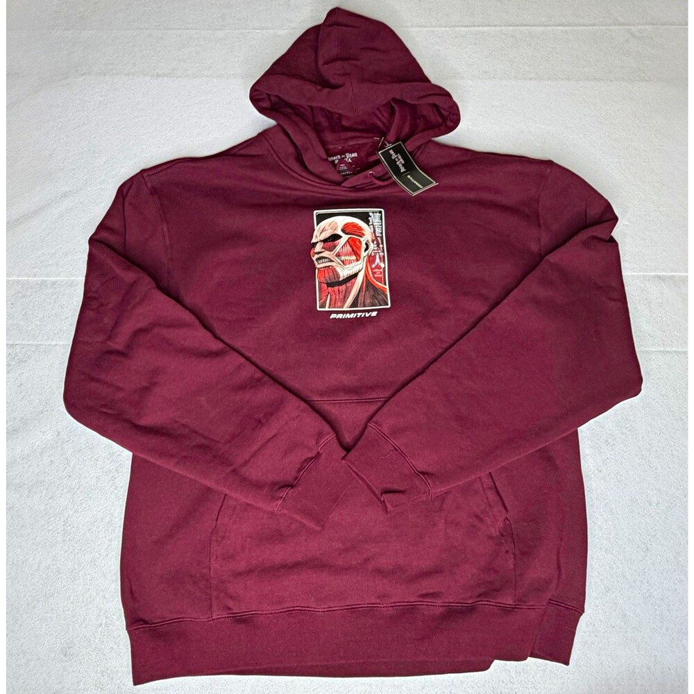 Primitive x Attack on Titan Men’s Pullover Hoodie w/ Pockets Burgundy XL